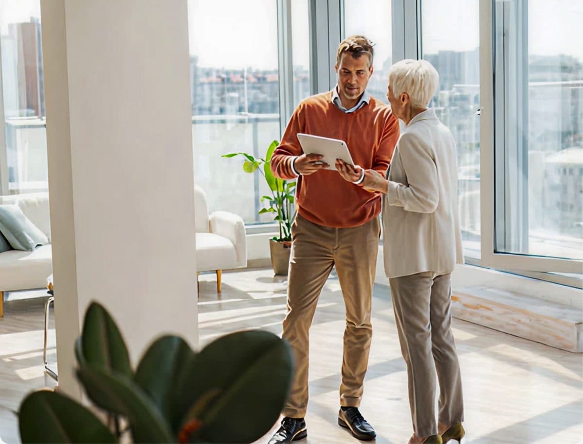 Miland agent walking a client through a Dubai residence