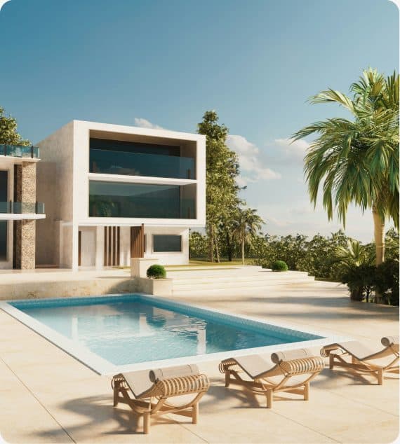 Poolside terrace of a Miland villa